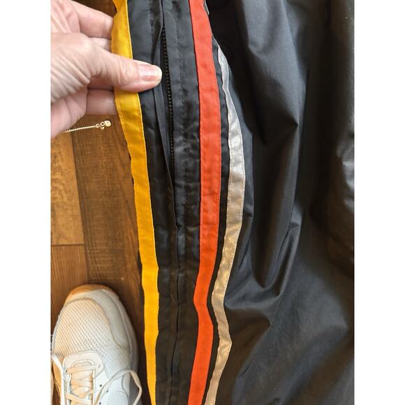 VTG AMF Harley Davidson Biker Pants Men Black Orange Racing Stripe Snow Bibs S/M - Picture 3 of 13